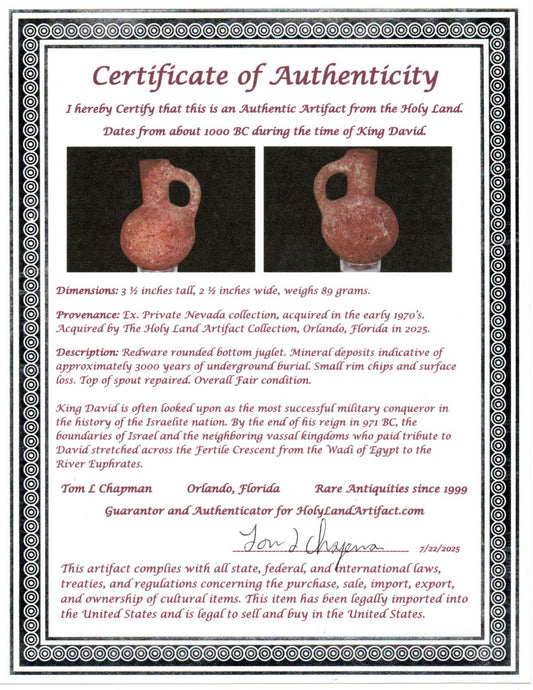 Ancient Holy Land Artifact King David Jugglet Land of Jesus Christ 1000 BC COA 6