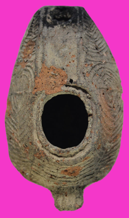 Ancient Holy Land Oil Lamp Artifact 2 Hidden Christian Crosses 300-600AD COA 136