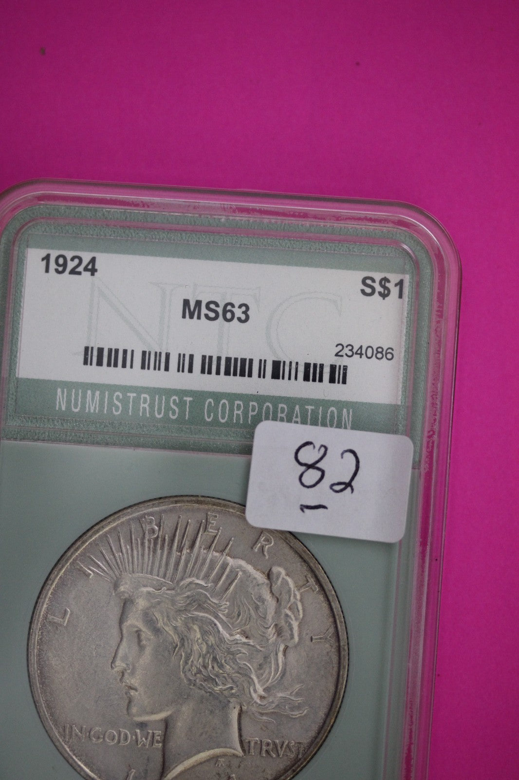 Gem BU 1924 P Peace Silver Dollar American Seller Guaranteed Authentic Slab 82