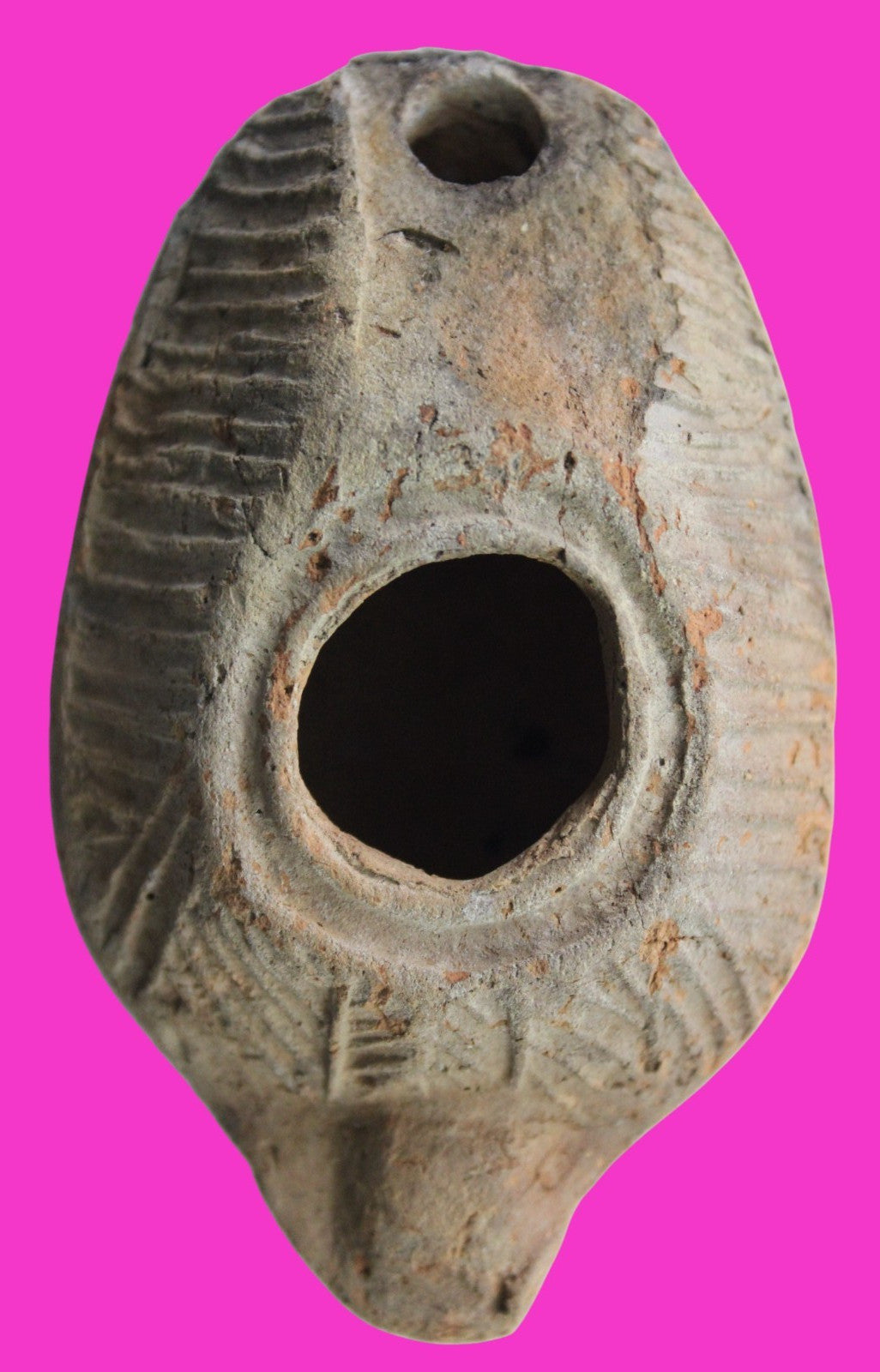Oil Lamp Holy Land Ancient Artifact Jesus Christ Home Israel 300-600 AD COA 70