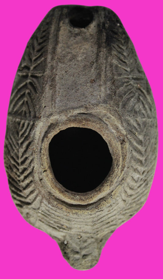 Ancient Holy Land Oil Lamp Artifact 2 Hidden Christian Crosses 300-600 AD COA 97