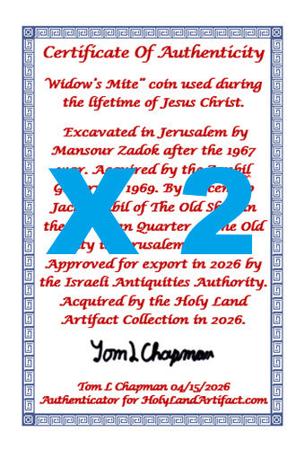 2 Small Widows Mite Coins Holy Land Artifacts Leptons Export Permit COA R957