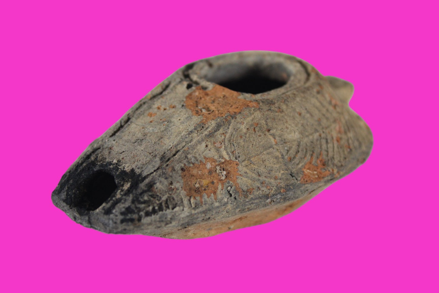 Ancient Holy Land Oil Lamp Artifact 2 Hidden Christian Crosses 300-600AD COA 136