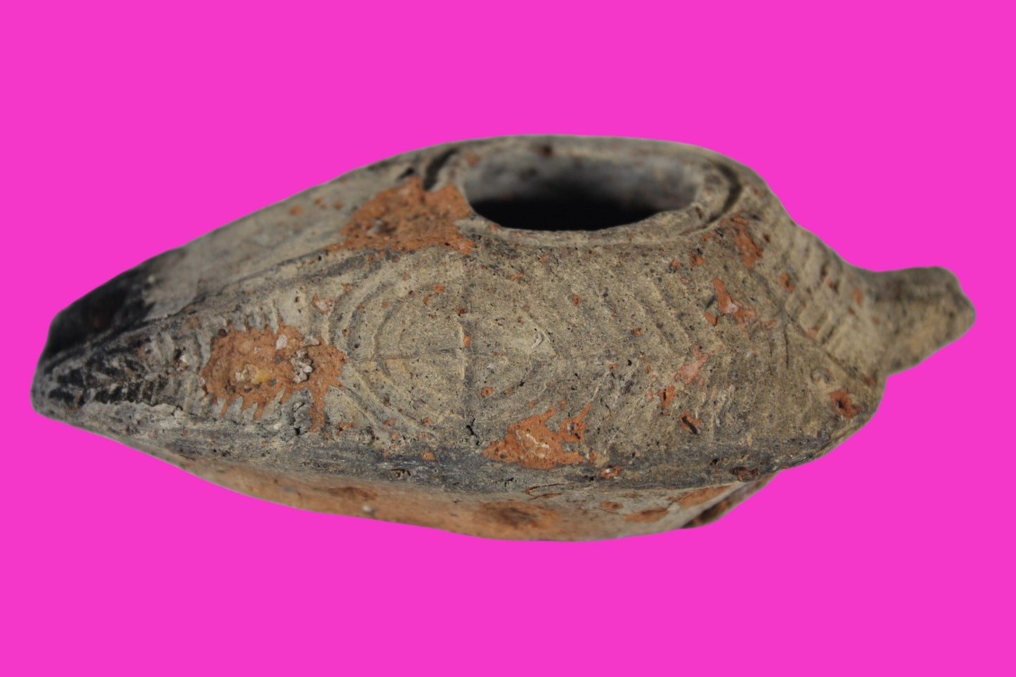 Ancient Holy Land Oil Lamp Artifact 2 Hidden Christian Crosses 300-600AD COA 136