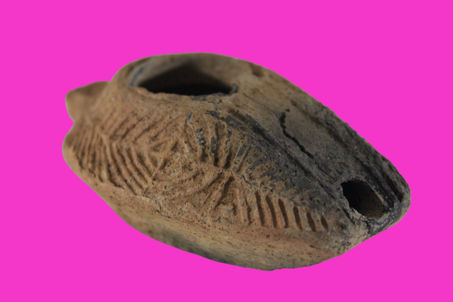 Ancient Holy Land Oil Lamp Artifact 2 Hidden Christian Crosses 300-600 AD COA 79