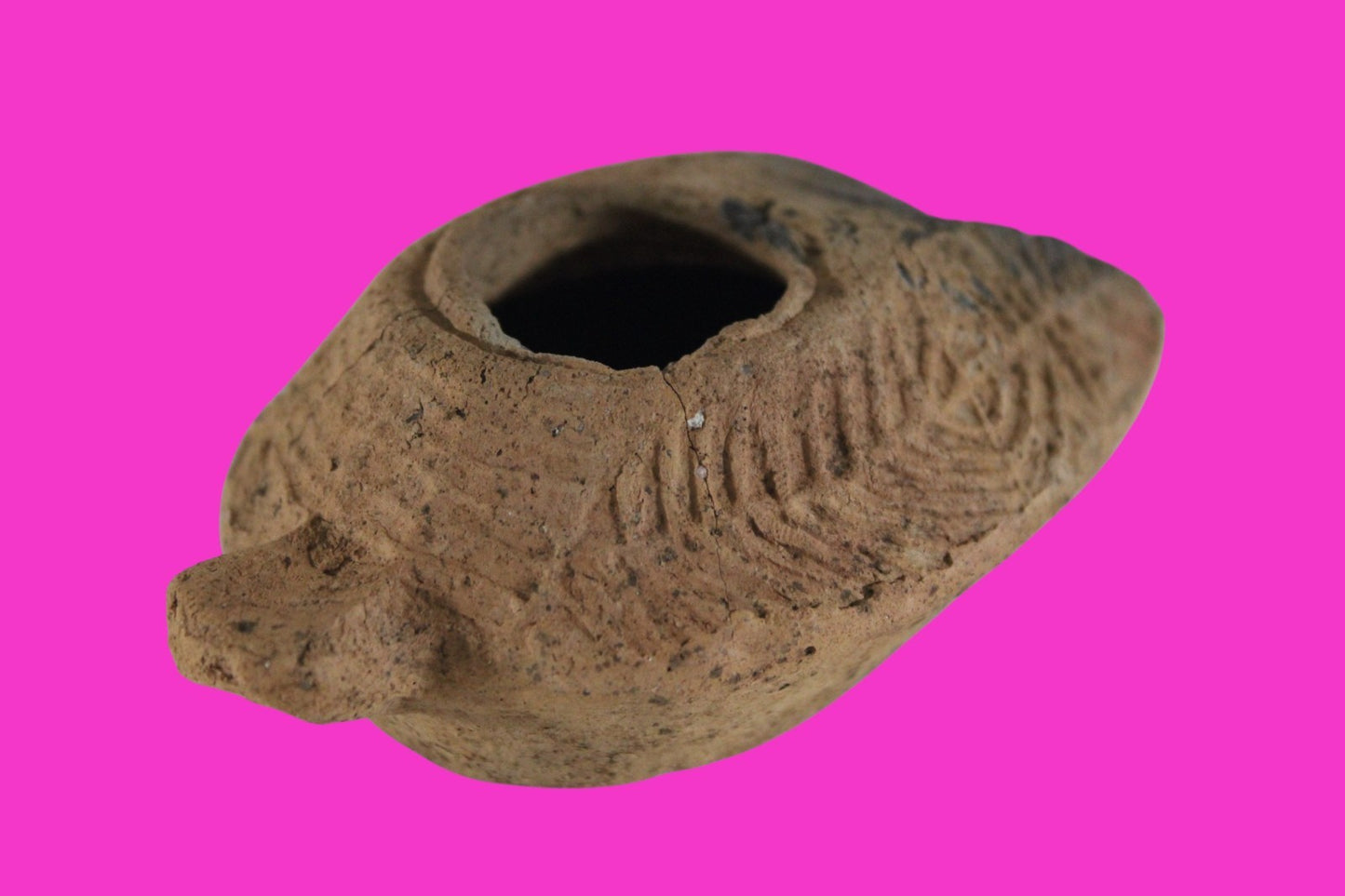 Ancient Holy Land Oil Lamp Artifact 2 Hidden Christian Crosses 300-600 AD COA 79