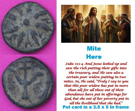 Hi Quality Widows Mite Coin Holy Land Artifact Free Display Card Jesus Time D749