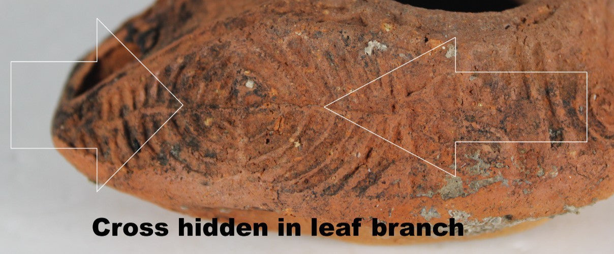 Ancient Holy Land Oil Lamp Artifact 2 Hidden Christian Crosses 300-600AD COA 102