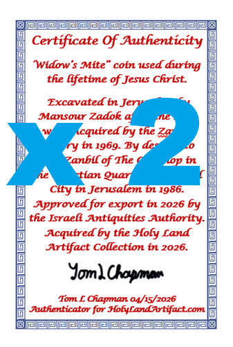 Nice Widows Mite Coin Holy Land Artifact Display Card Export Permit COA @M891