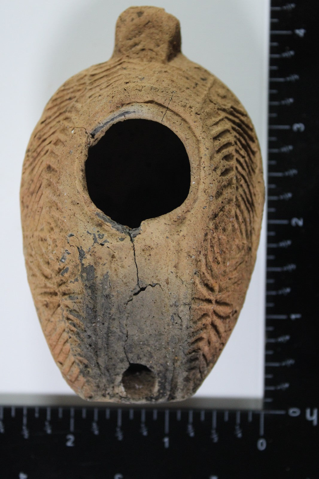 Ancient Holy Land Oil Lamp Artifact 2 Hidden Christian Crosses 300-600 AD COA 79