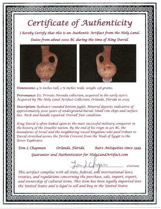 Ancient Holy Land Artifact King David Jugglet Land of Jesus Christ 1000 BC COA 7