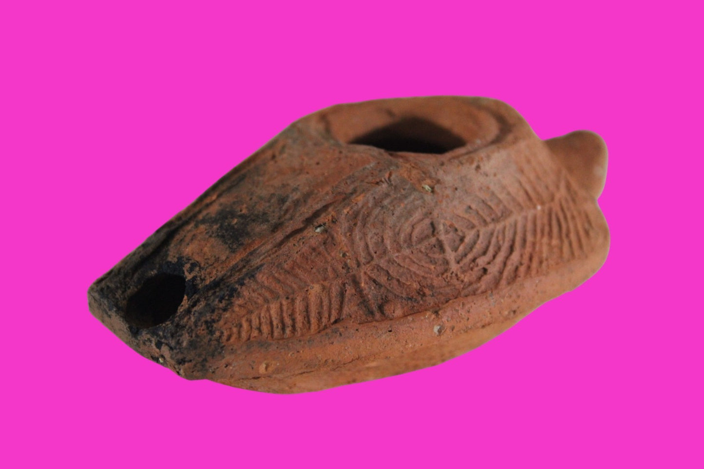 Ancient Holy Land Oil Lamp Artifact 2 Hidden Christian Crosses 300-600 AD COA 77