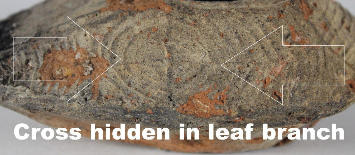 Ancient Holy Land Oil Lamp Artifact 2 Hidden Christian Crosses 300-600AD COA 136