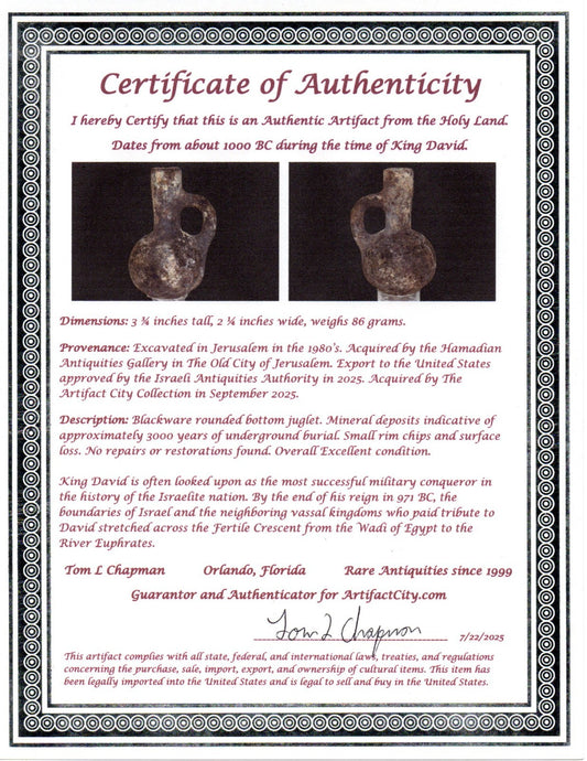 Ancient Holy Land Artifact King David Jugglet Land of Jesus Christ 1000 BC COA 5