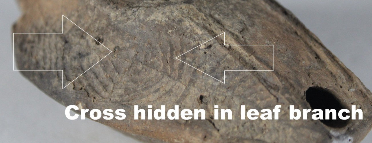 Ancient Holy Land Oil Lamp Artifact 2 Hidden Christian Crosses 300-600AD COA 100