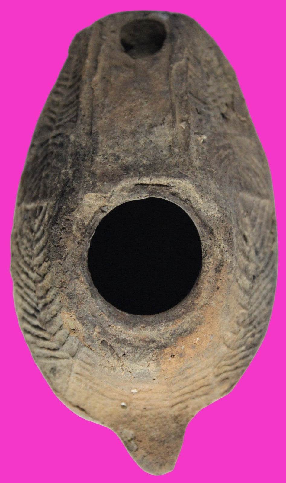 Ancient Holy Land Oil Lamp Artifact 2 Hidden Christian Crosses 300-600AD COA 100