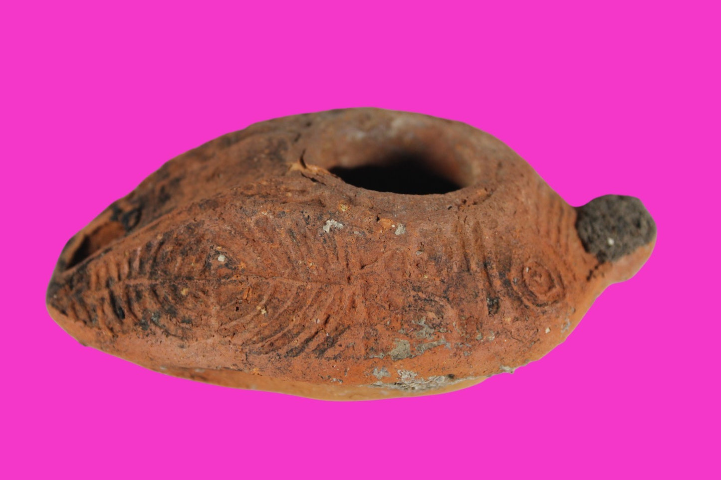 Ancient Holy Land Oil Lamp Artifact 2 Hidden Christian Crosses 300-600AD COA 102