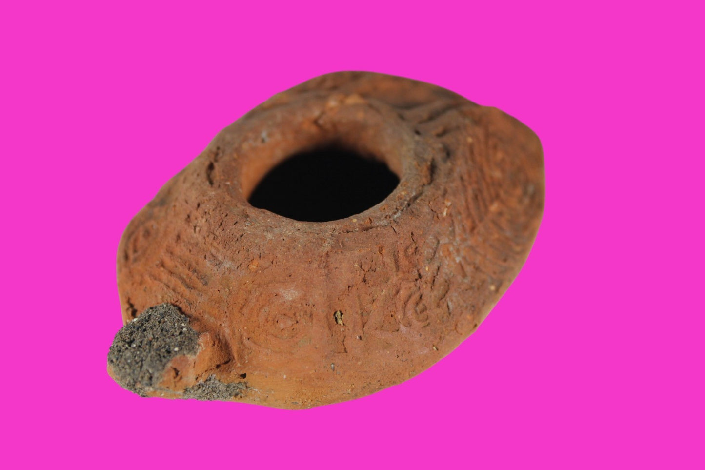 Ancient Holy Land Oil Lamp Artifact 2 Hidden Christian Crosses 300-600AD COA 102